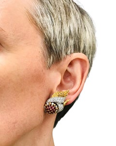 Lacloche Earrings 18k Yellow & White Gold Ruby and Diamond Earrings
