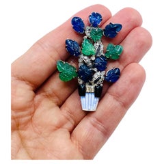 Lacloche Frères Brooch Platinum Carved Gemstones