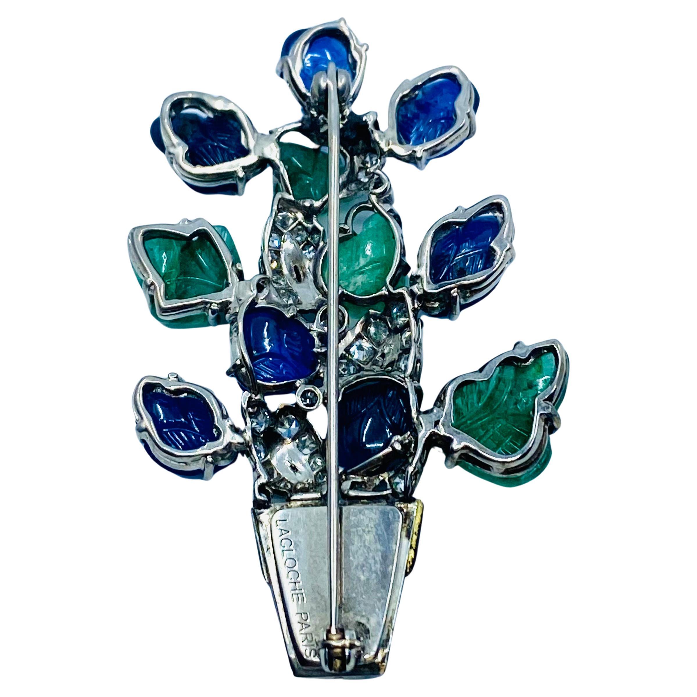 Women's or Men's Lacloche Frères Brooch Platinum Carved Gemstones