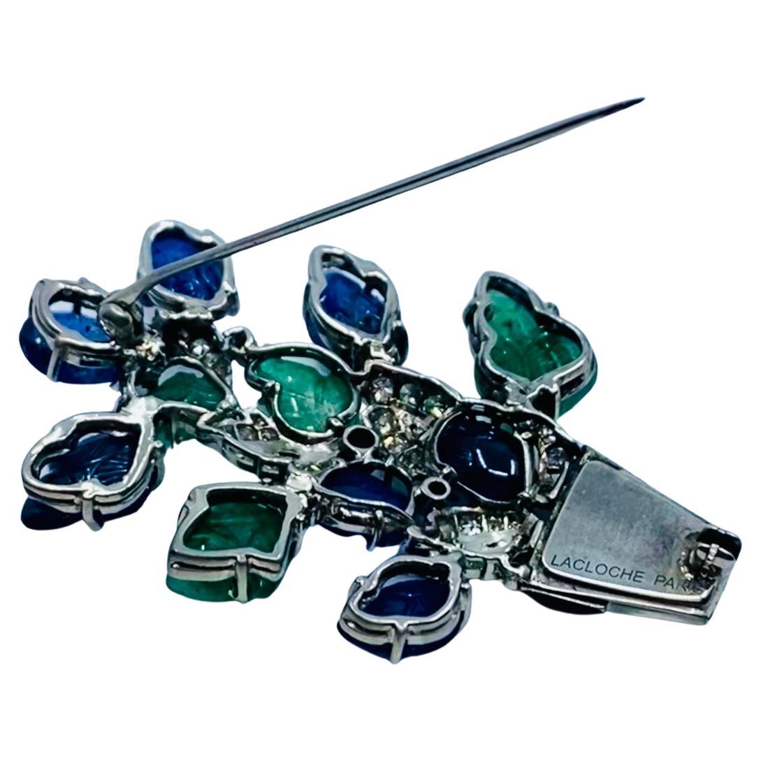 Lacloche Frères Brooch Platinum Carved Gemstones 1