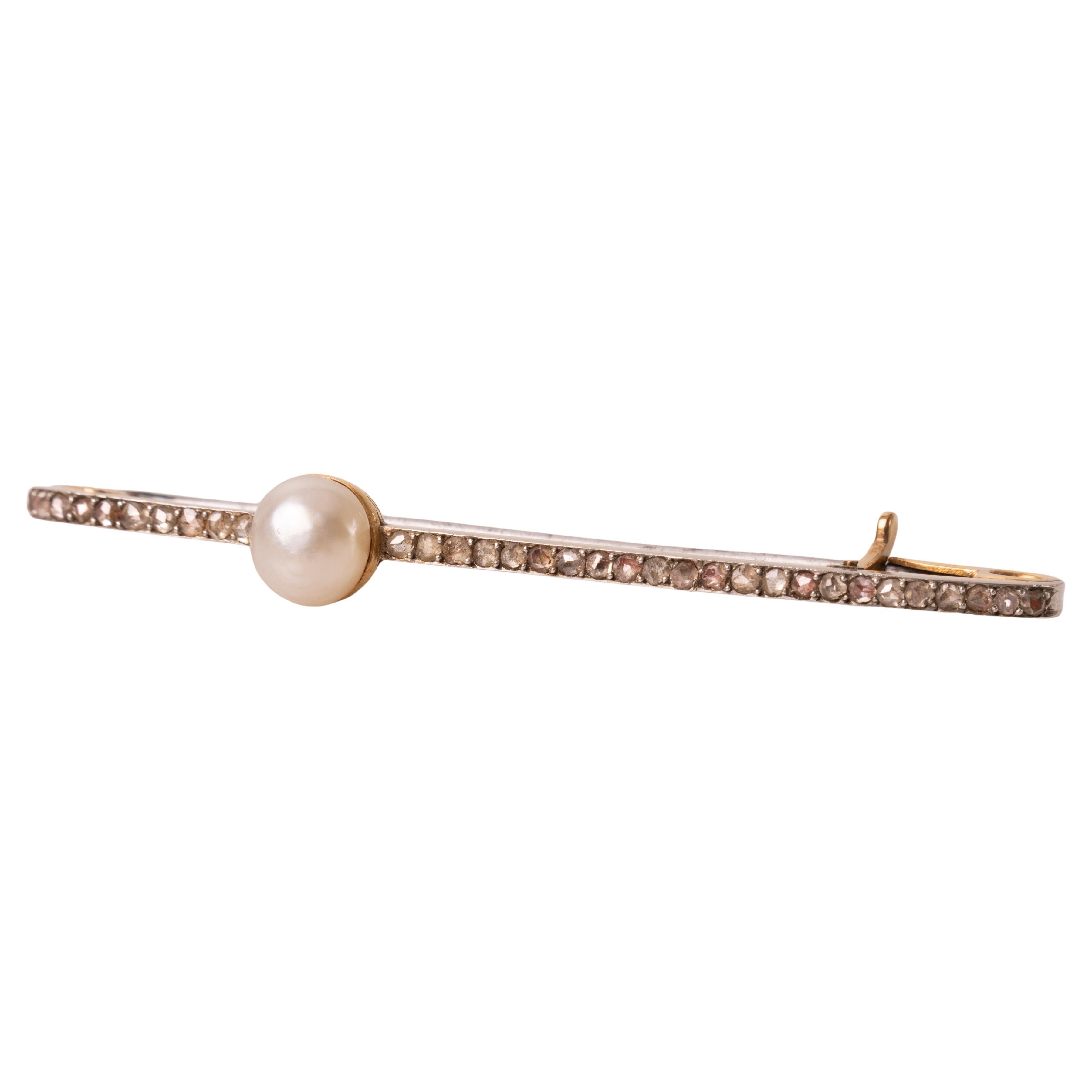 LaCloche Frères Diamond and Pearl Bar Brooch