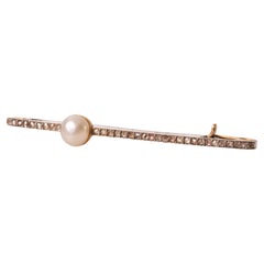 LaCloche Frères Diamond and Pearl Bar Brooch LaCloche Frères Diamond and Pearl Bar Brooch