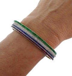 Lacloche Frères Gemstone Gold Bangle Bracelet Set of Four