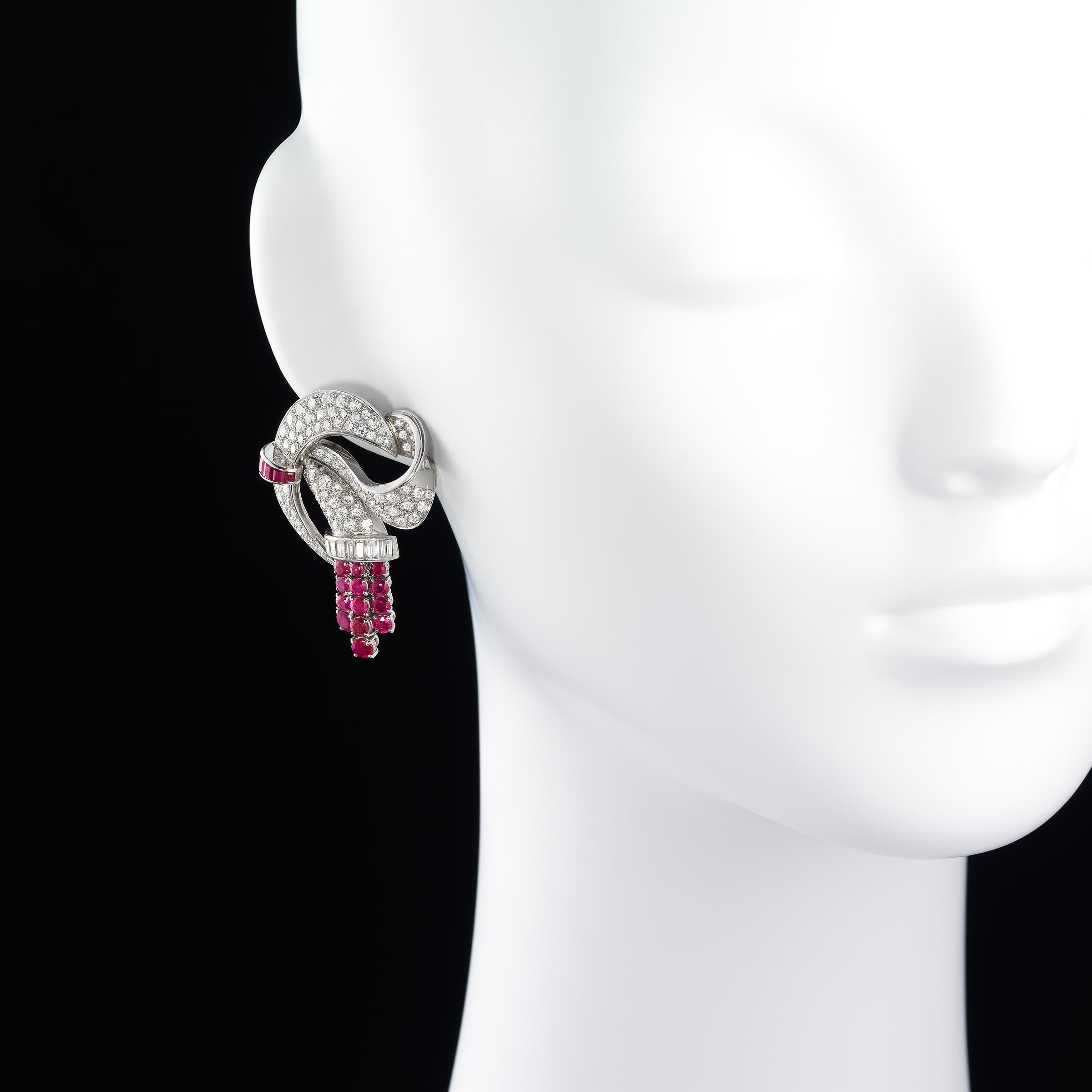 Lacloche Frères Important Art Deco Burma Ruby Diamond Earrings and Clip ...