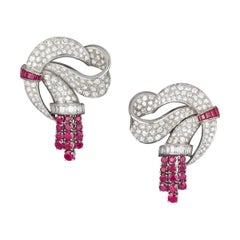 Lacloche Frères Important Art Deco Burma Ruby Diamond Earrings and Clip Brooches