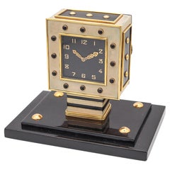 LACLOCHE FRERES Paris 1924 Art Deco Lacquered Desk Clock In 18Kt Gold With Onyx