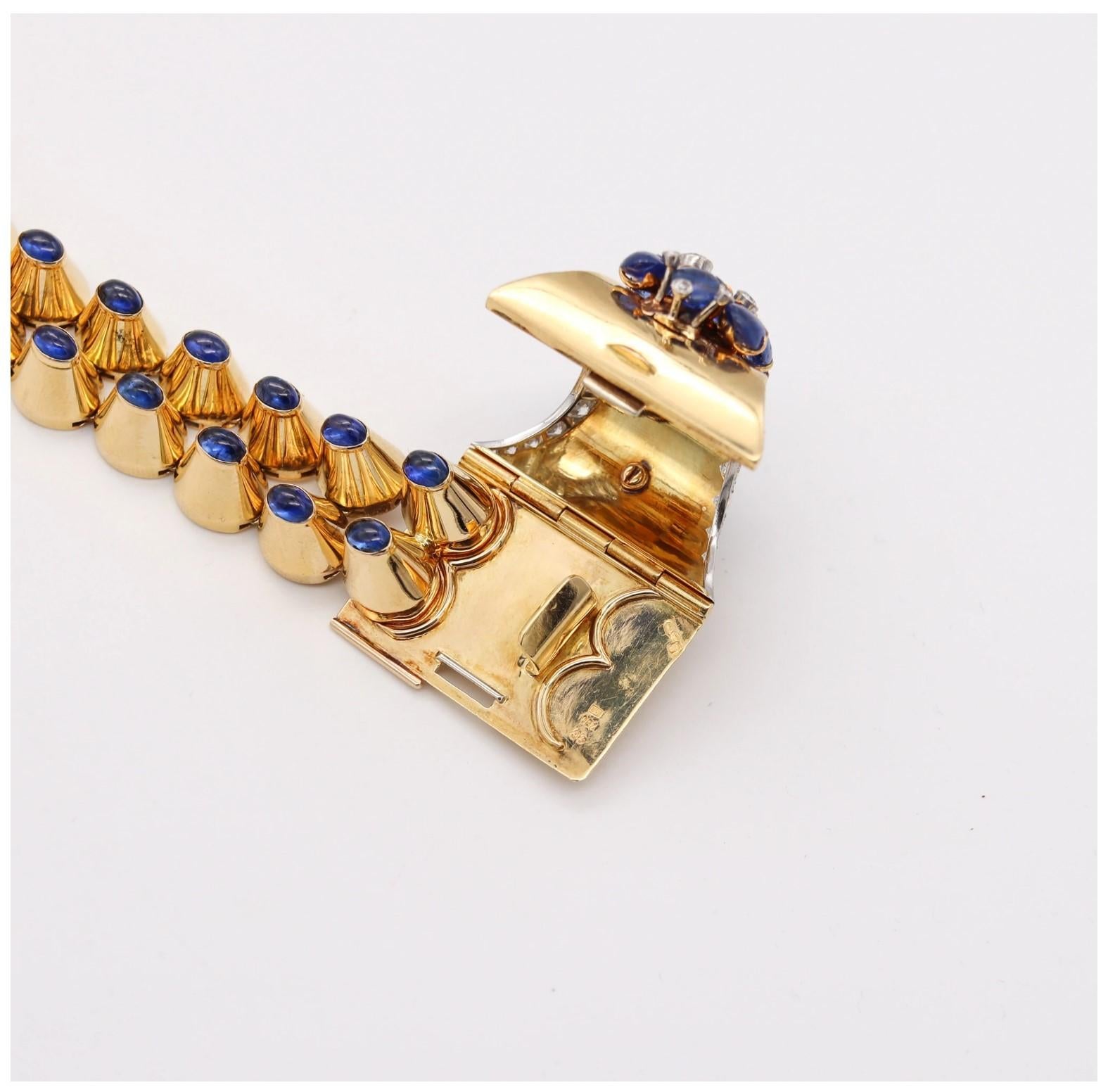 Lacloche Frères Paris 1950 Retro Bracelet 18Kt Gold 40.17 Cts Sapphires Diamonds 3