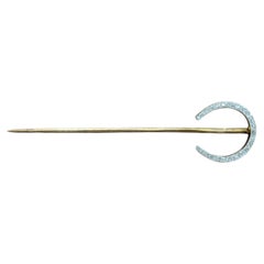 LaCloche PARIS, oro giallo 18k, platino e diamanti, spilla a bastone a ferro di cavallo antica