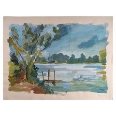 Paysage antique, lac et campagne