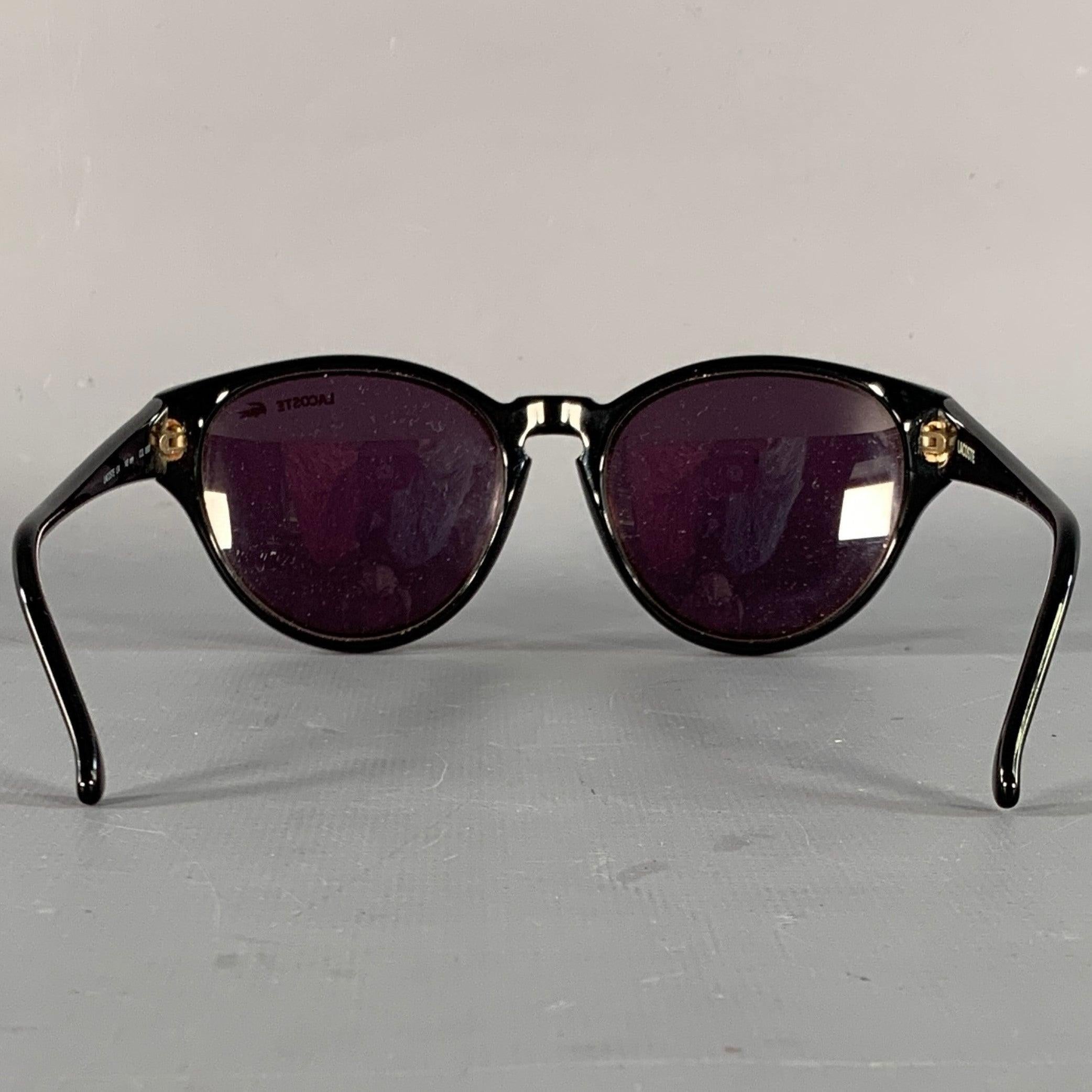 LACOSTE Schwarzgold Acetat Runde Sonnenbrille im Zustand „Hervorragend“ im Angebot in San Francisco, CA