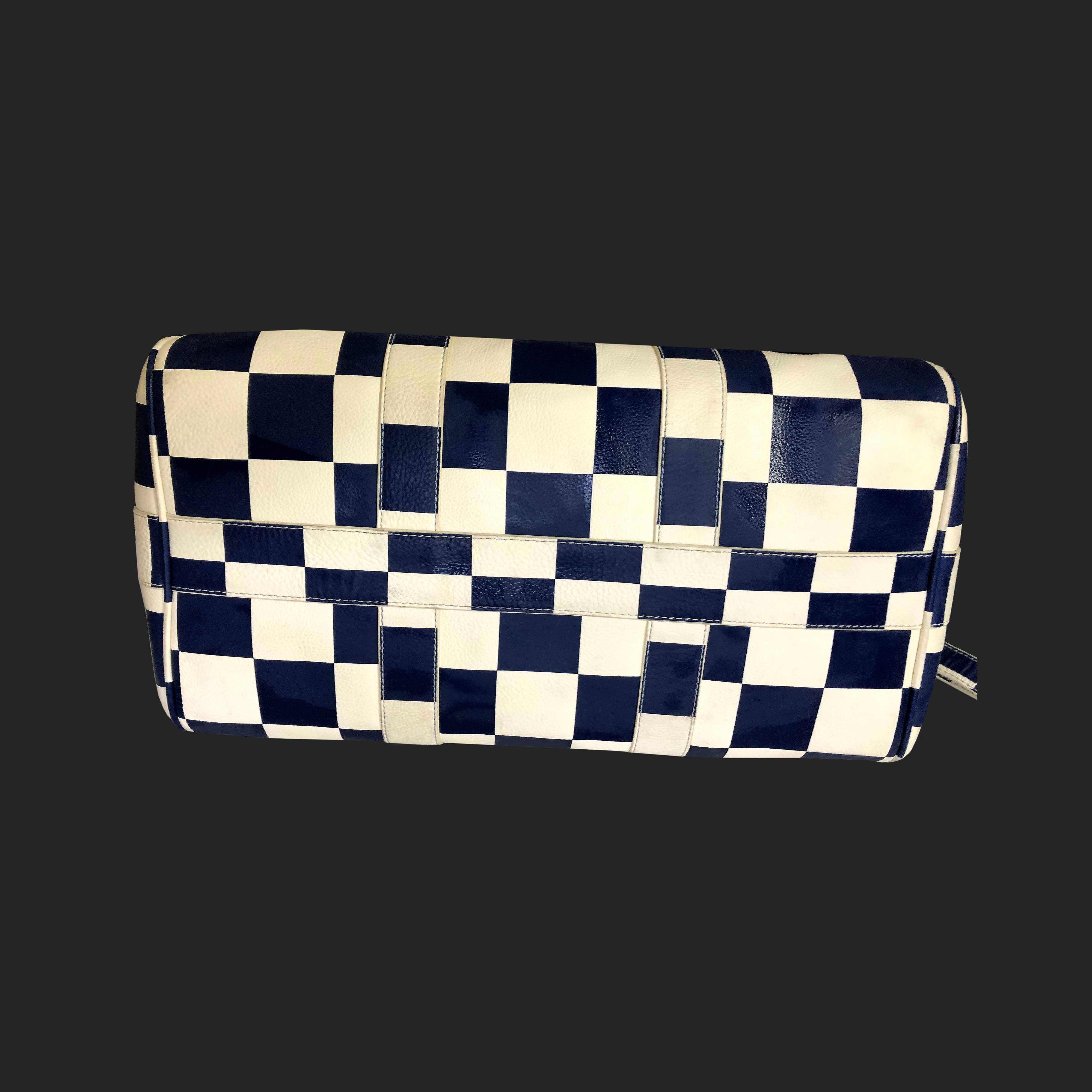 navy and cream leather handbag