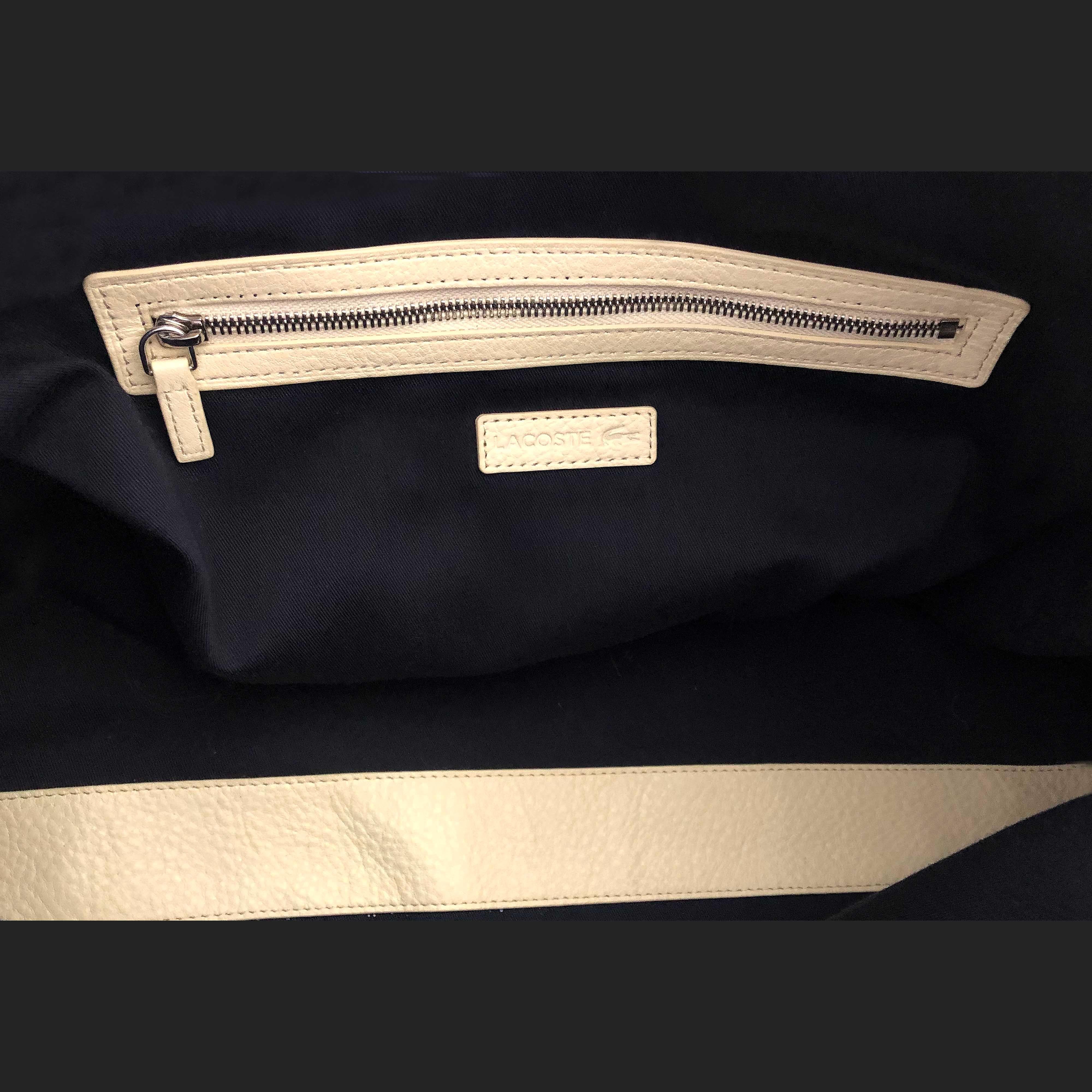 Women's or Men's Lacoste - Leather Weekend / Gym Bag - Cream + Navy Blue Check Leather - Rare