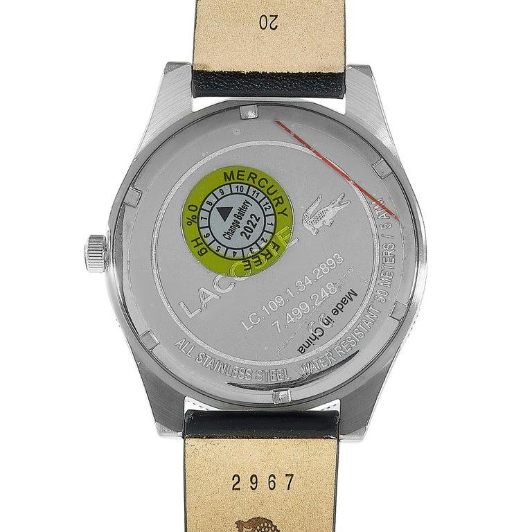 Lacoste Men's Legacy Black Dial Black Leather Watch 2010982 In New Condition In Southhampton, PA