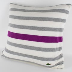 Lacoste Paris Gray and Fuchsia Tennis Stripe Knitted Throw Pillow