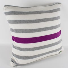 Lacoste Paris Gray and Fuchsia Tennis Stripe Knitted Throw Pillow
