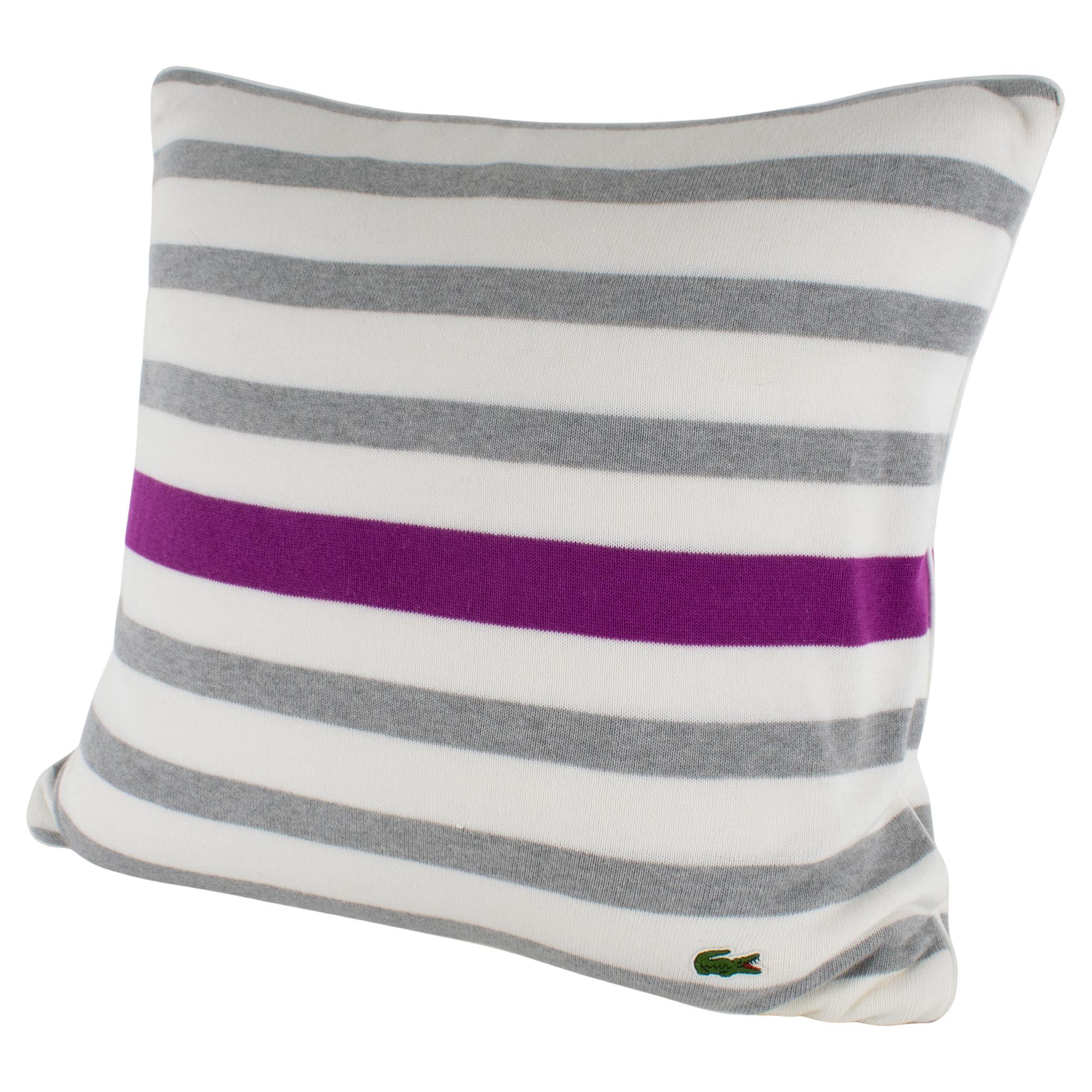 Lacoste Paris Gray and Fuchsia Tennis Stripe Knitted Throw Pillow im Angebot