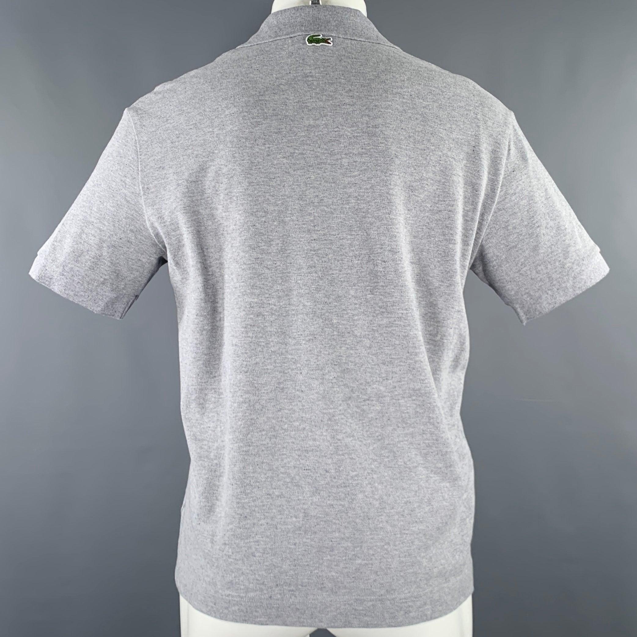 LACOSTE Size M Grey Cotton Loose Fit Large Patch Polo In Excellent Condition For Sale In San Francisco, CA