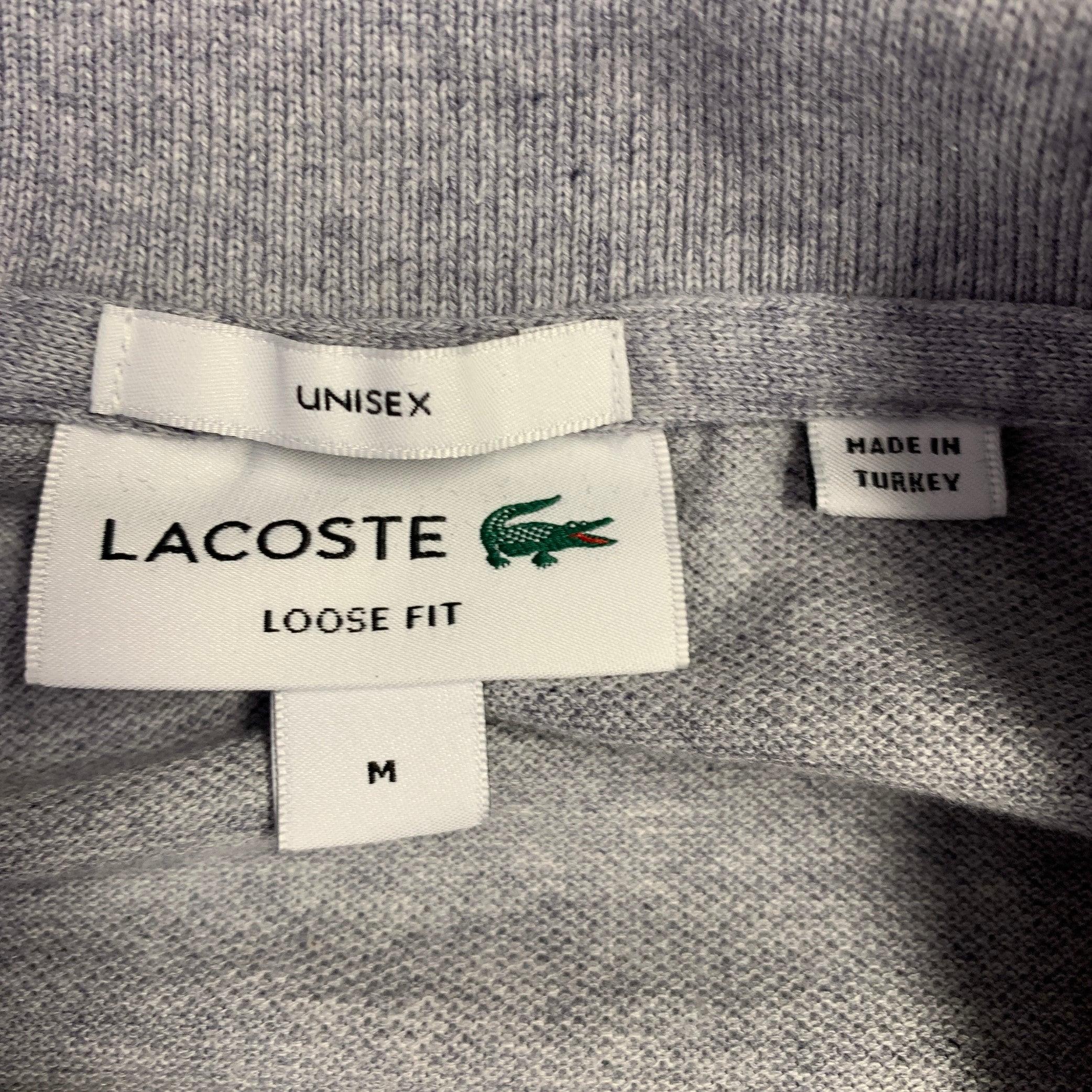 Men's LACOSTE Size M Grey Cotton Loose Fit Large Patch Polo For Sale