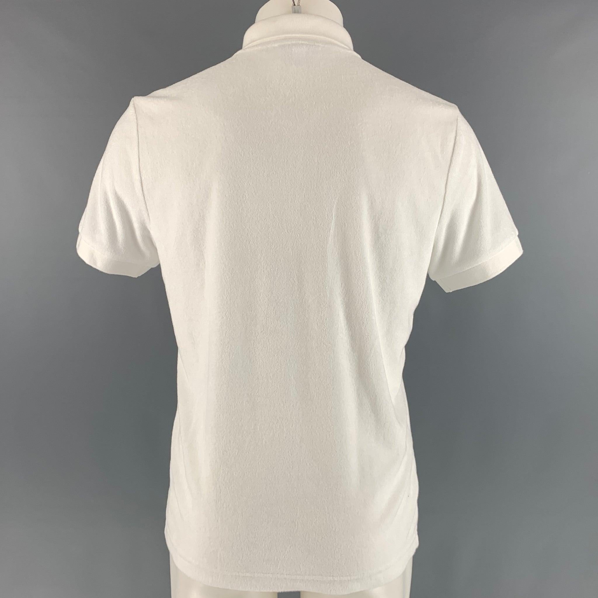 Men's LACOSTE Size M White Terry Cloth Cotton  Elastane Short Sleeve Polo