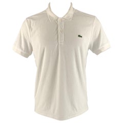 LACOSTE Taille M Coton éponge blanc  Polo à manches courtes en élasthanne