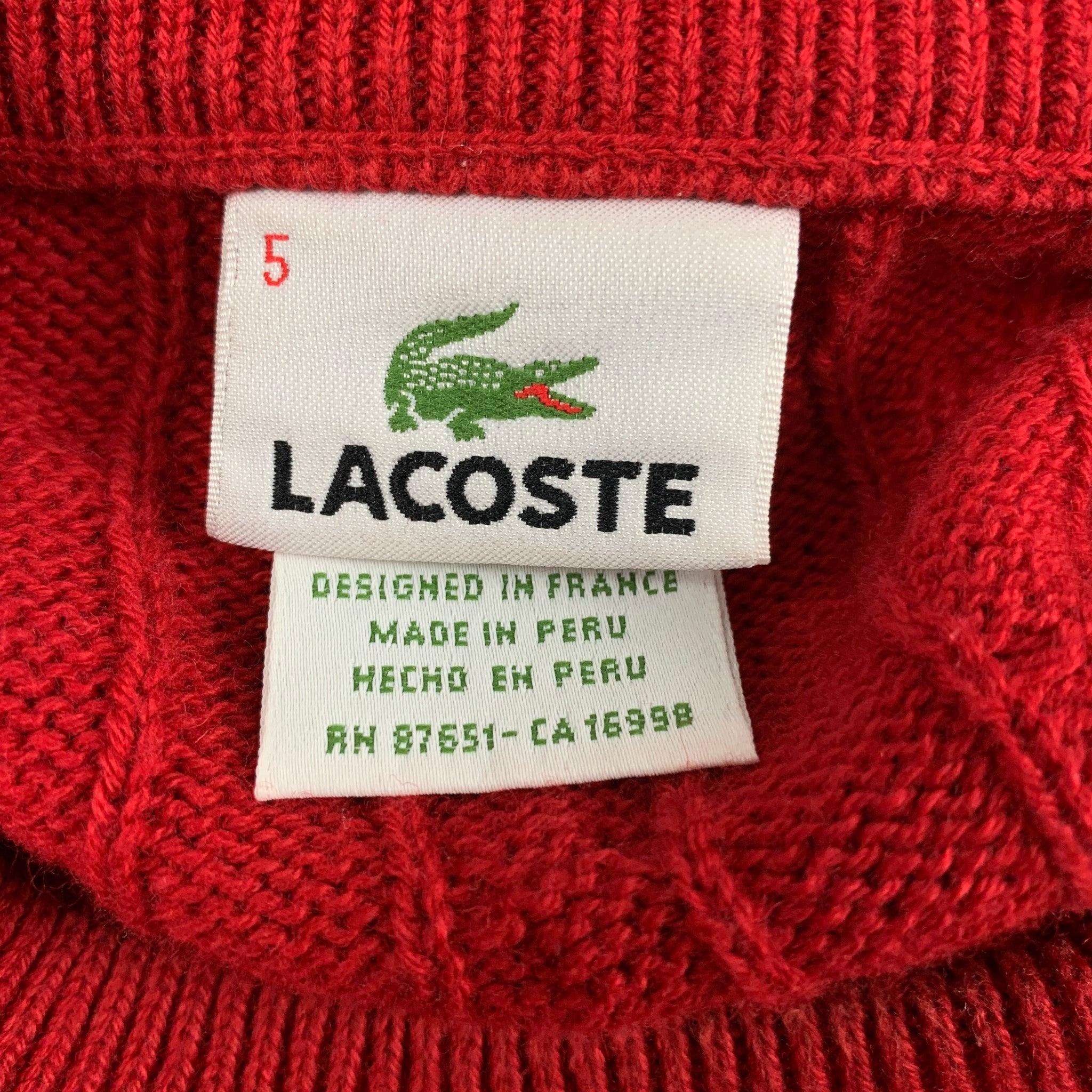 LACOSTE Size XL Red Cable Knit Cotton Wool Crew-Neck Sweater For Sale 1
