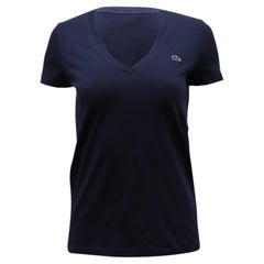 Lacoste V-Neck Top in Navy Blue Cotton