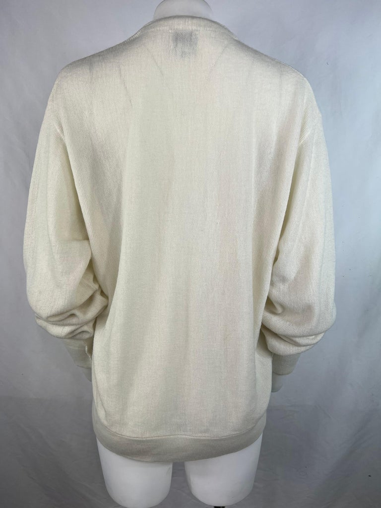 Lacoste White Cardigan Sweater, Size Large For Sale at 1stDibs