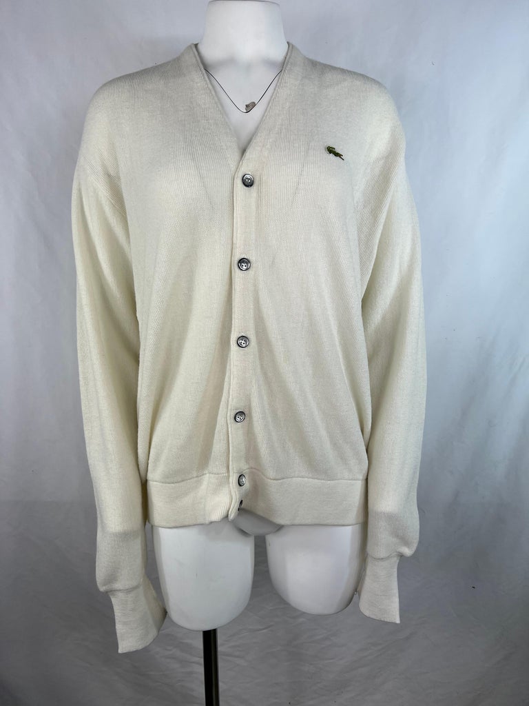 Lacoste White Cardigan Sweater, Size Large For Sale at 1stDibs