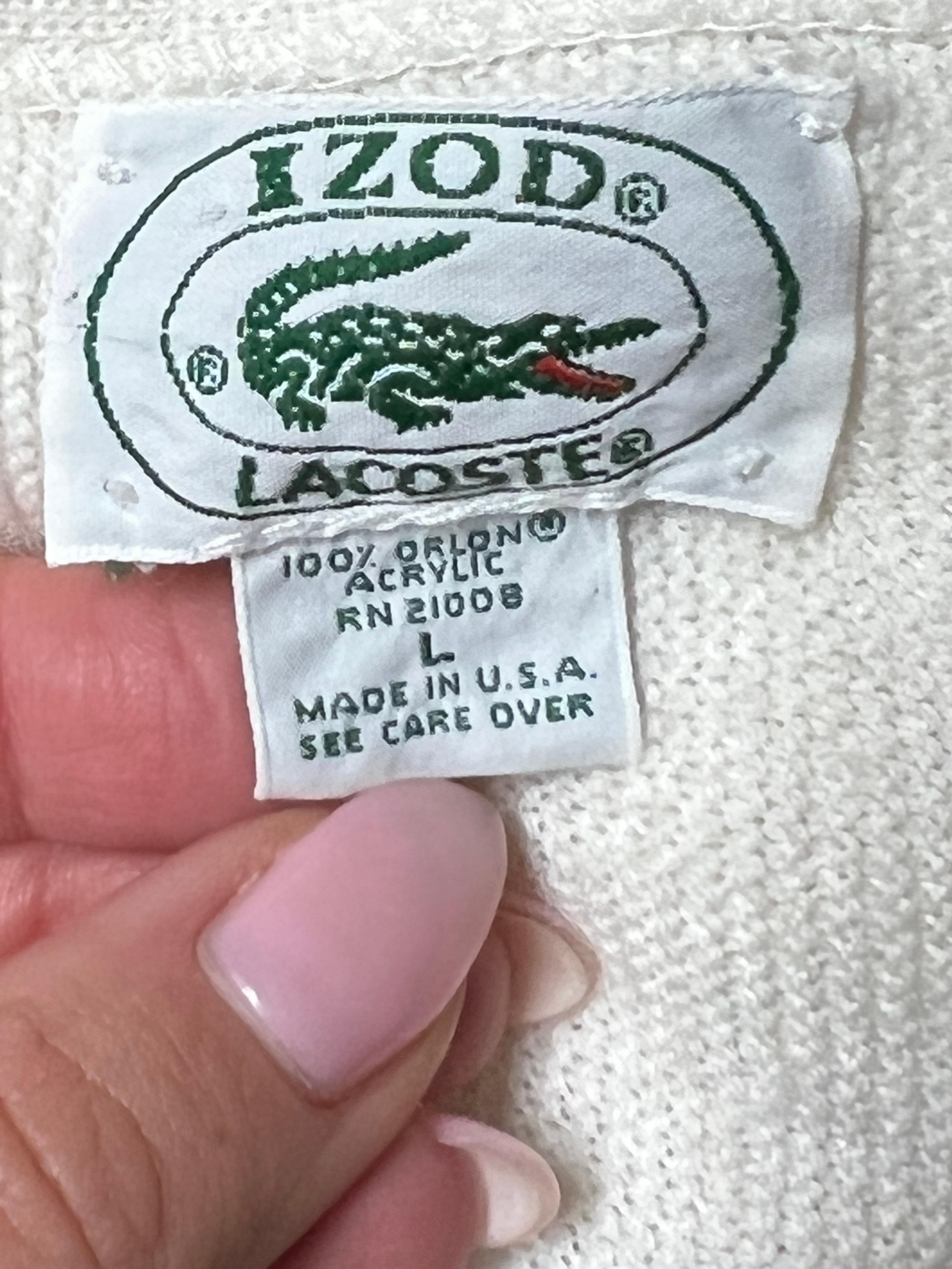 Lacoste White Cardigan Sweater, Size Large For Sale 1