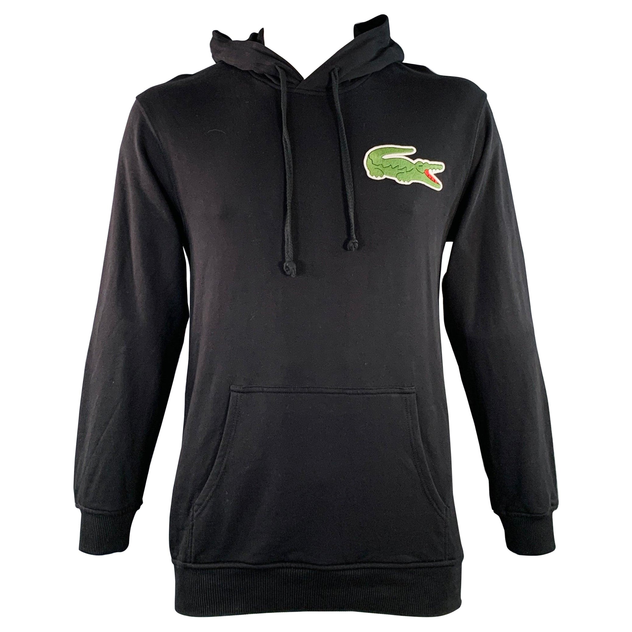 LACOSTE x COMME des GARCONS Size L Black Green Patch Cotton Hooded Sweatshirt en vente