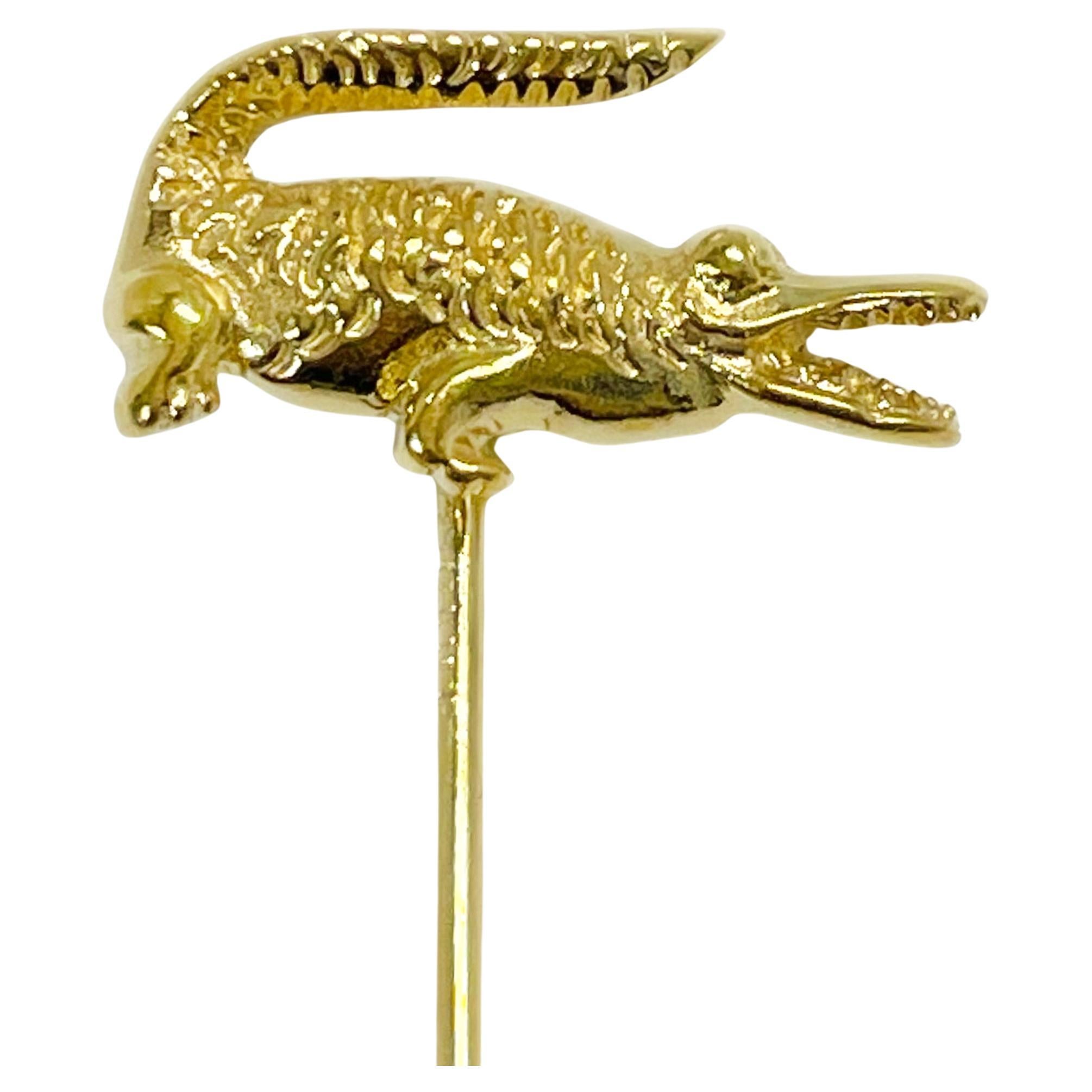 Lacoste Yellow Gold Alligator Stick Pin For Sale