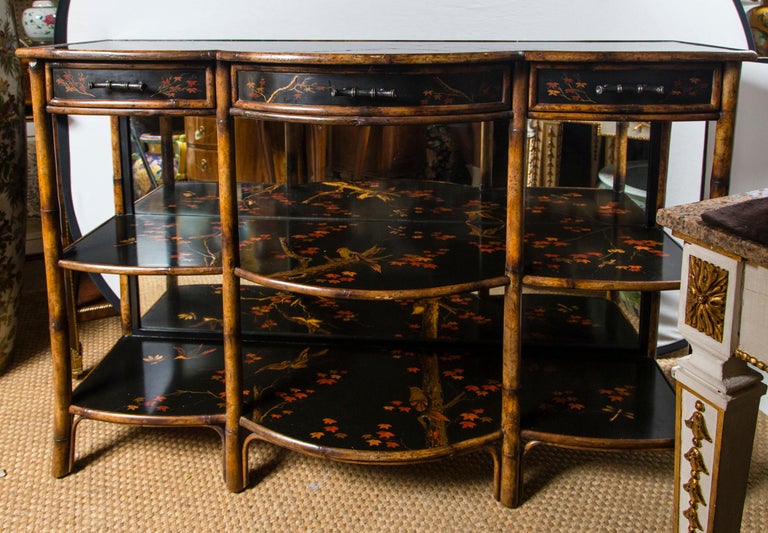 Lacquer and Faux Bamboo 3Tier Etagere by Theodore Alexander at 1stDibs