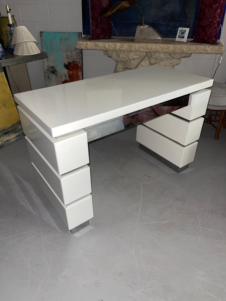 Lacquer and Chrome Vintage Desk For Sale at 1stDibs