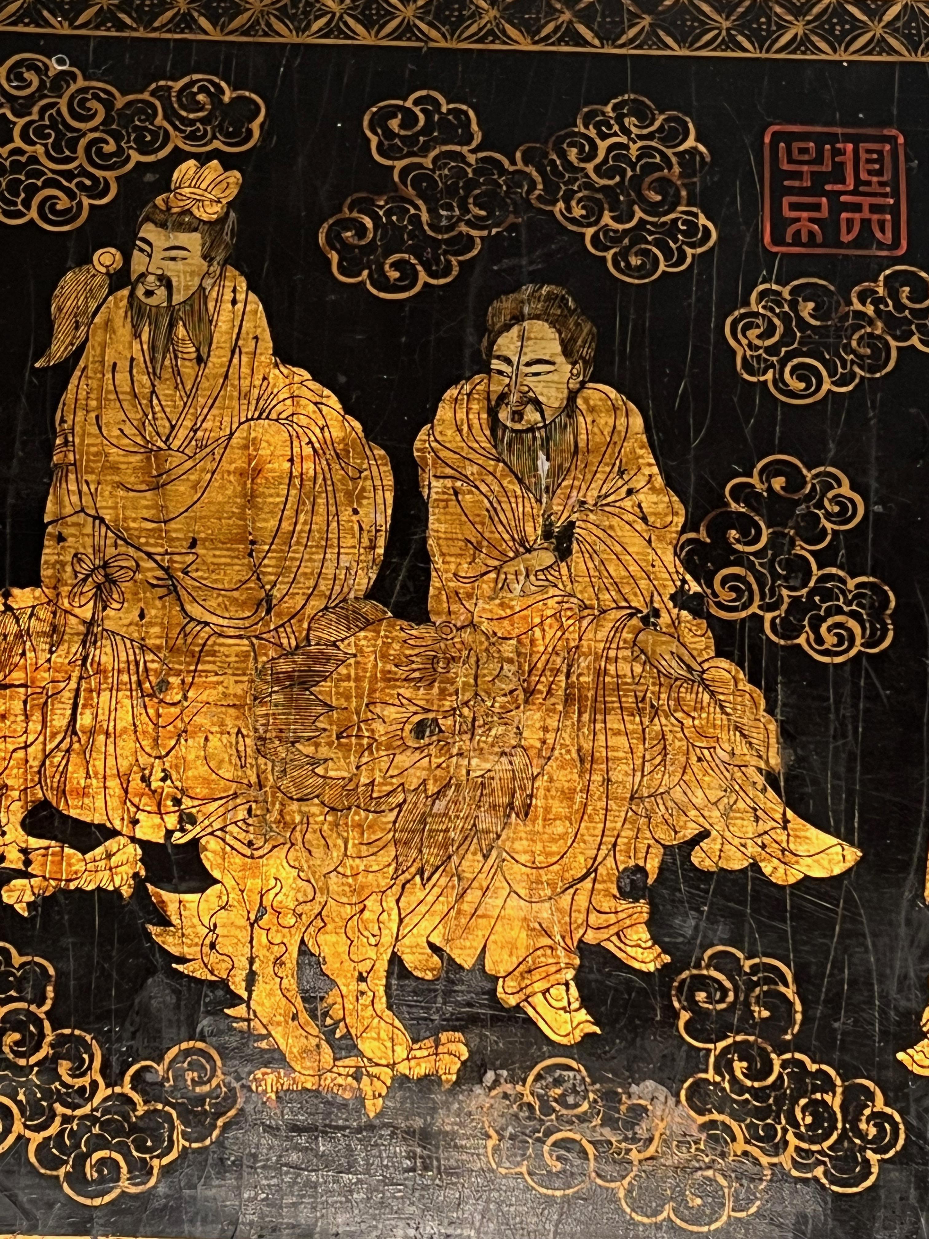 Lack und vergoldetes Gemälde mit chinesischen Deckeln. Französische Arbeit. CIRCA 1970 im Angebot 2
