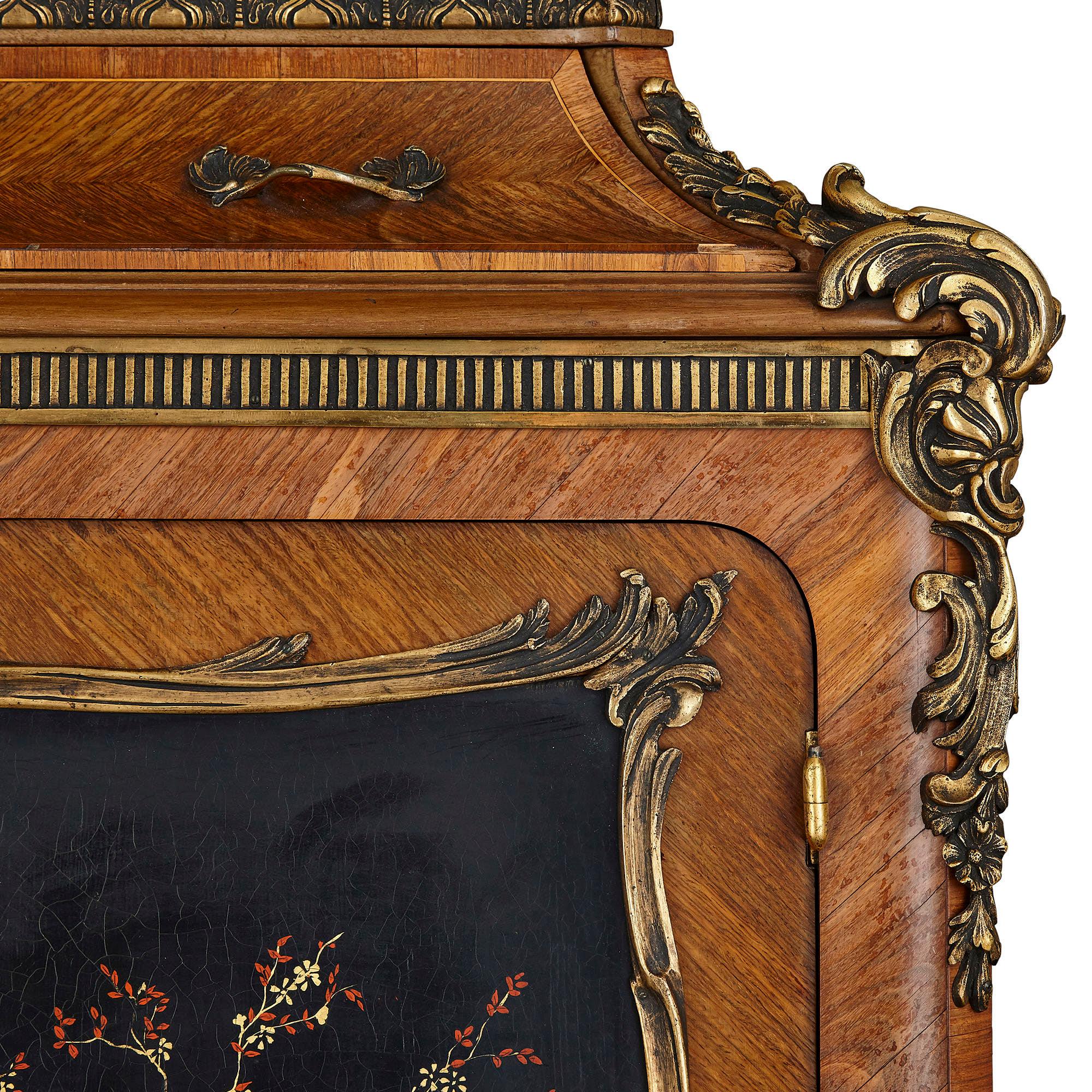 Lacquered Lacquer and Gilt Bronze Cabinet in the Japonisme Style by Rosel For Sale