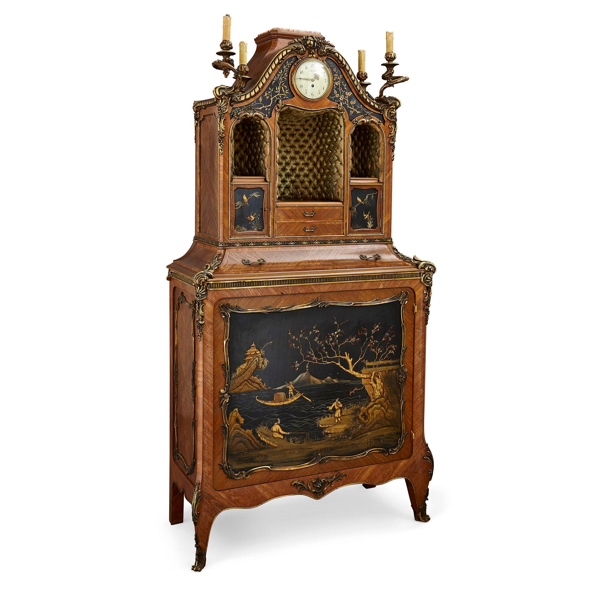 Bronze doré Meuble de rangement en laque et bronze doré de style japonais par Rosel en vente