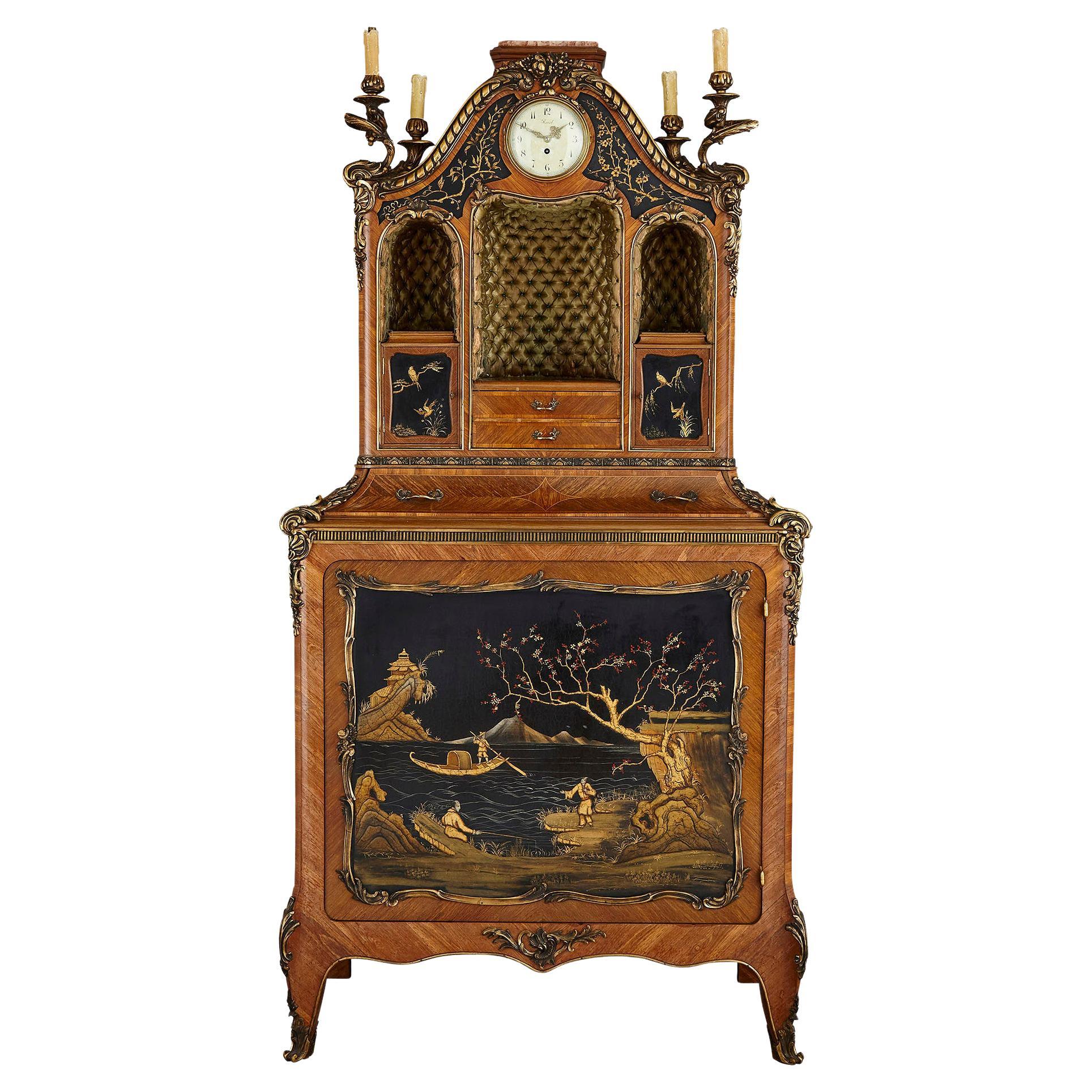 Meuble de rangement en laque et bronze doré de style japonais par Rosel en vente