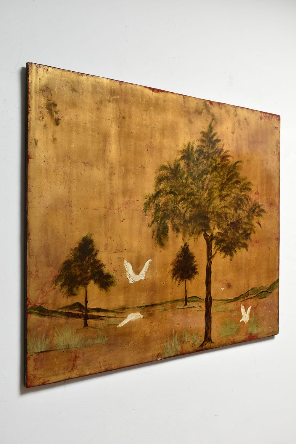 Lacquer and gold leaf painting on panel, 1960s In Good Condition For Sale In Lisboa, PT