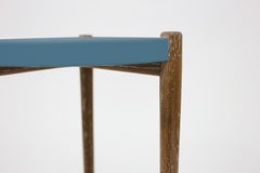 Lacquer and Painted Round Top End Table Shown with Blue Top and Wood Legs