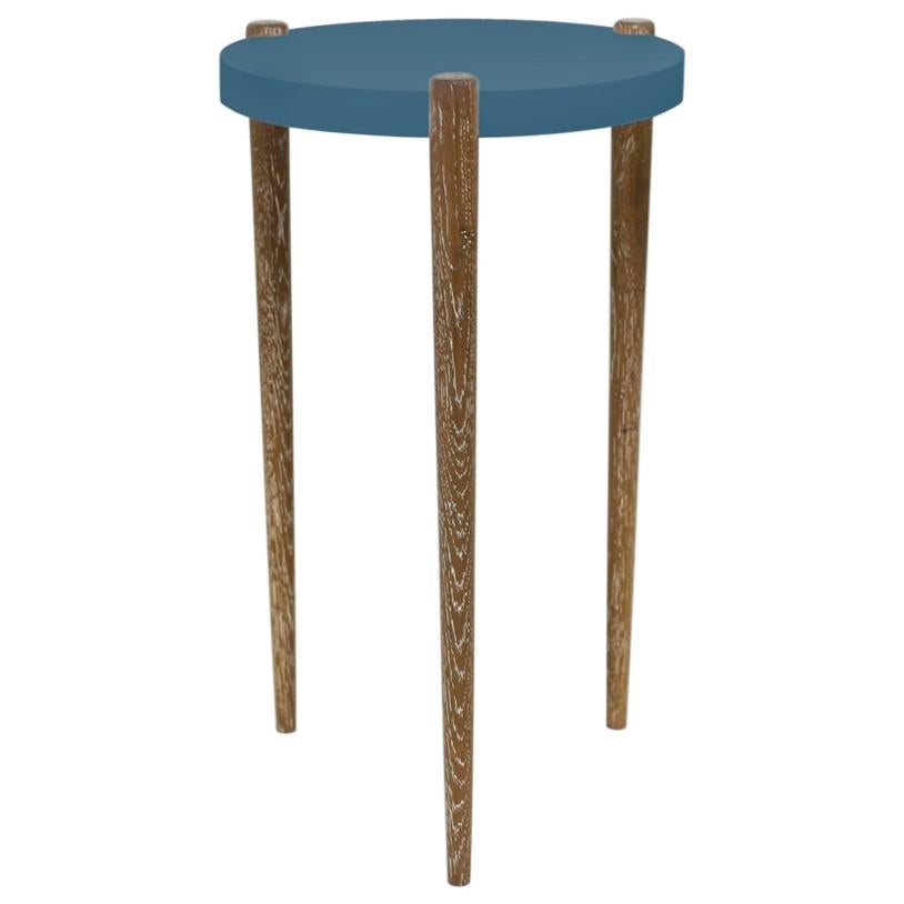 Lacquer and Painted Round Top End Table Shown with Blue Top and Wood Legs