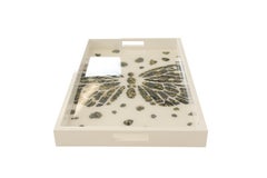 Lacquer and Resin Wood Serving Tray with Handles and Butterfly Design