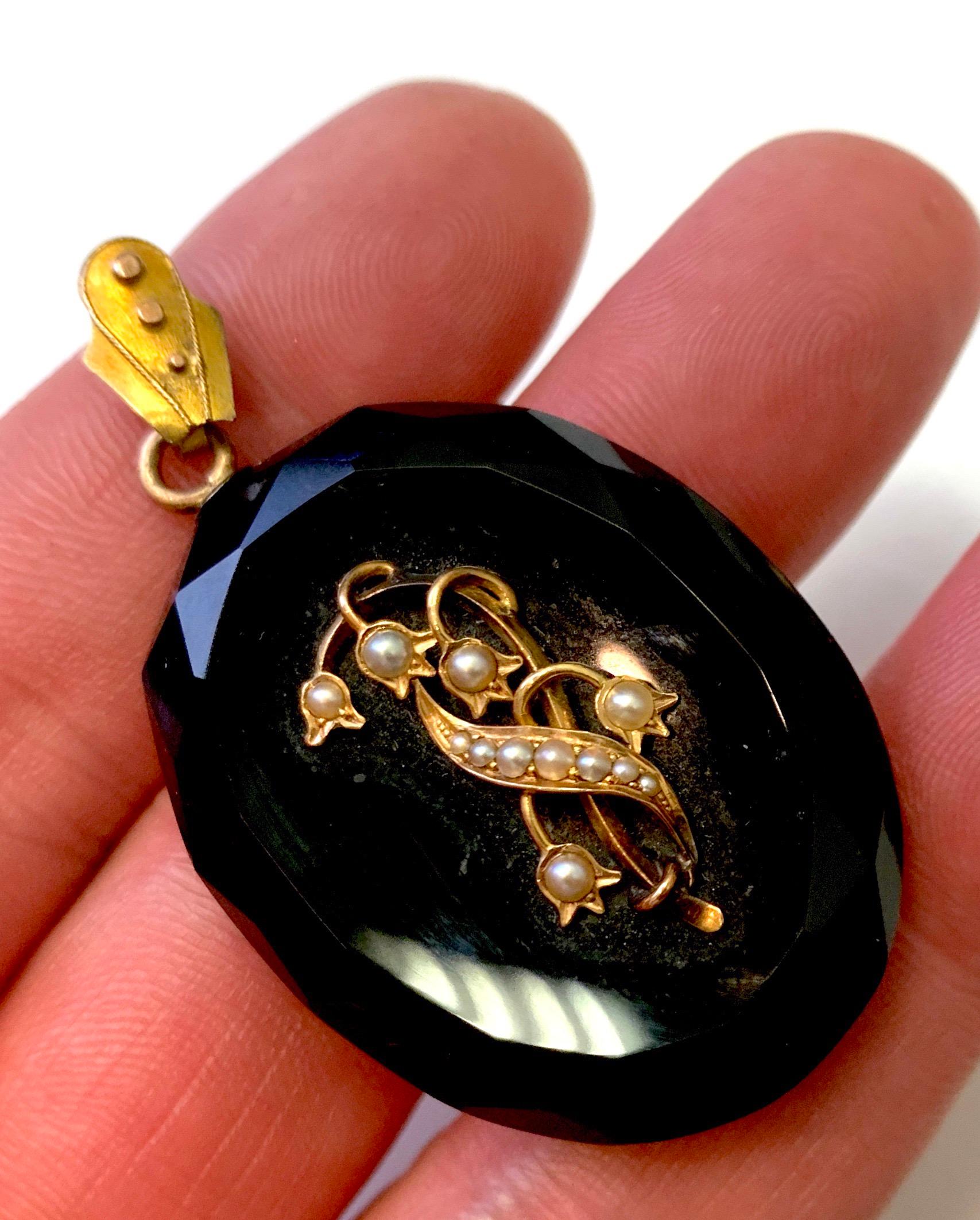 Victorian Lacquer and Seed Pearl Locket Pendant