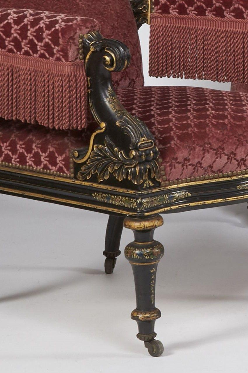 French Lacquer and Velvet Set of Seats in the Napoleon III Style, 19th Century For Sale