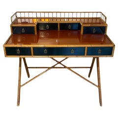 1960s French Lacquered, Bamboo and Brass desk by E Murio