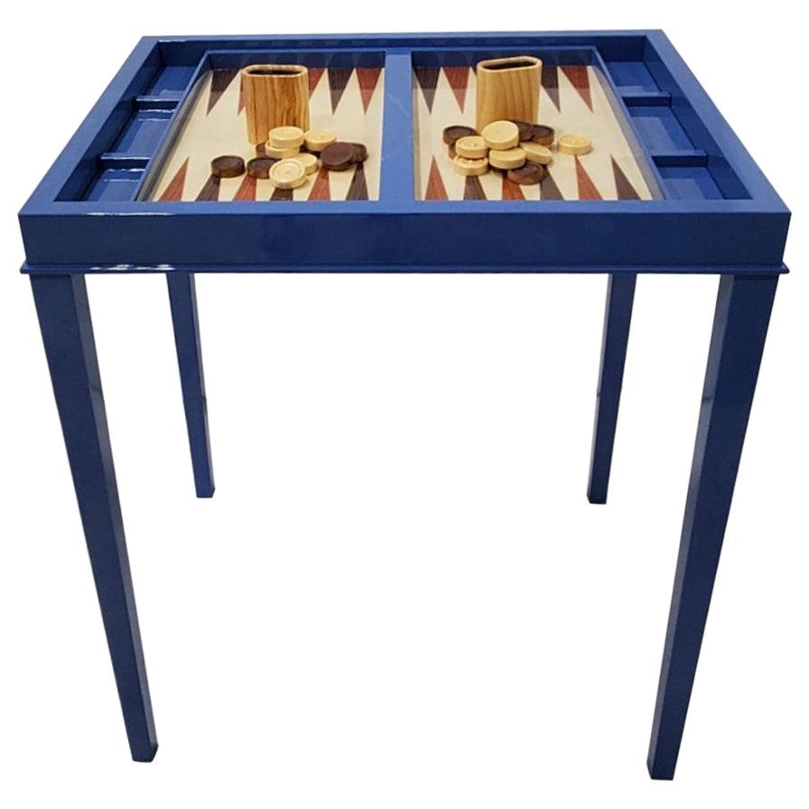 Lacquer Blue High Gloss Backgammon Game Table with Removable Top - Made to order