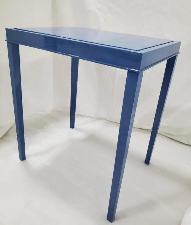Lacquer Blue High Gloss Backgammon Game Table with Removable Top, Made to order In New Condition For Sale In New York, NY