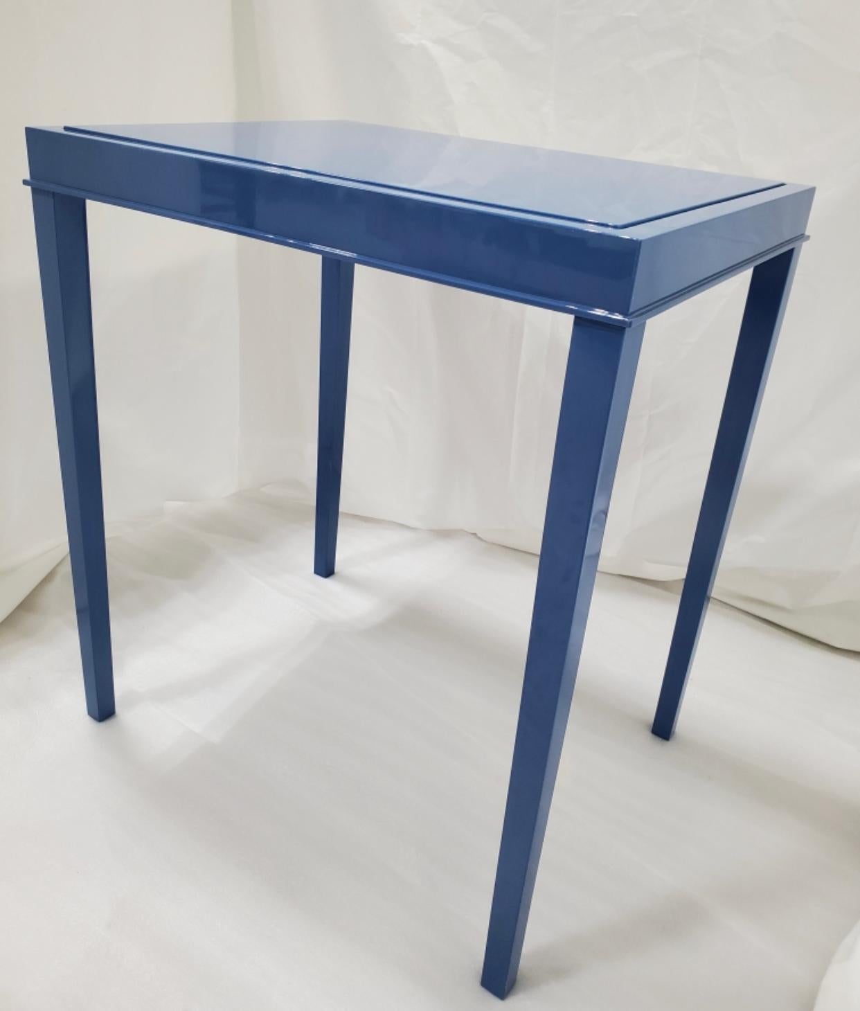 Laque Table de jeu de backgammon bleue brillante avec plateau amovible, fabriquée sur commande en vente