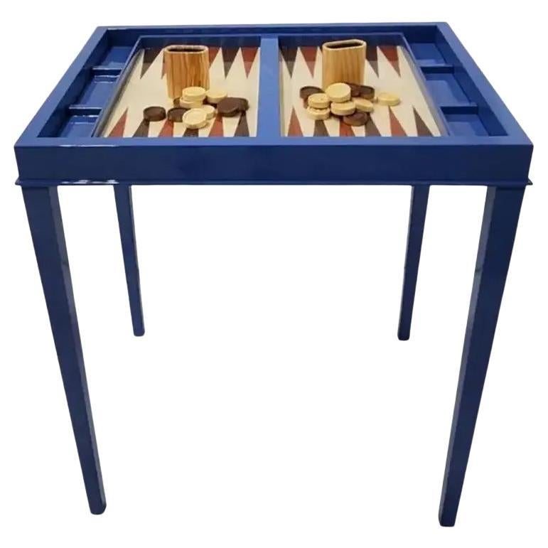 Lacquer Blue High Gloss Backgammon Game Table with Removable Top, Made to order For Sale