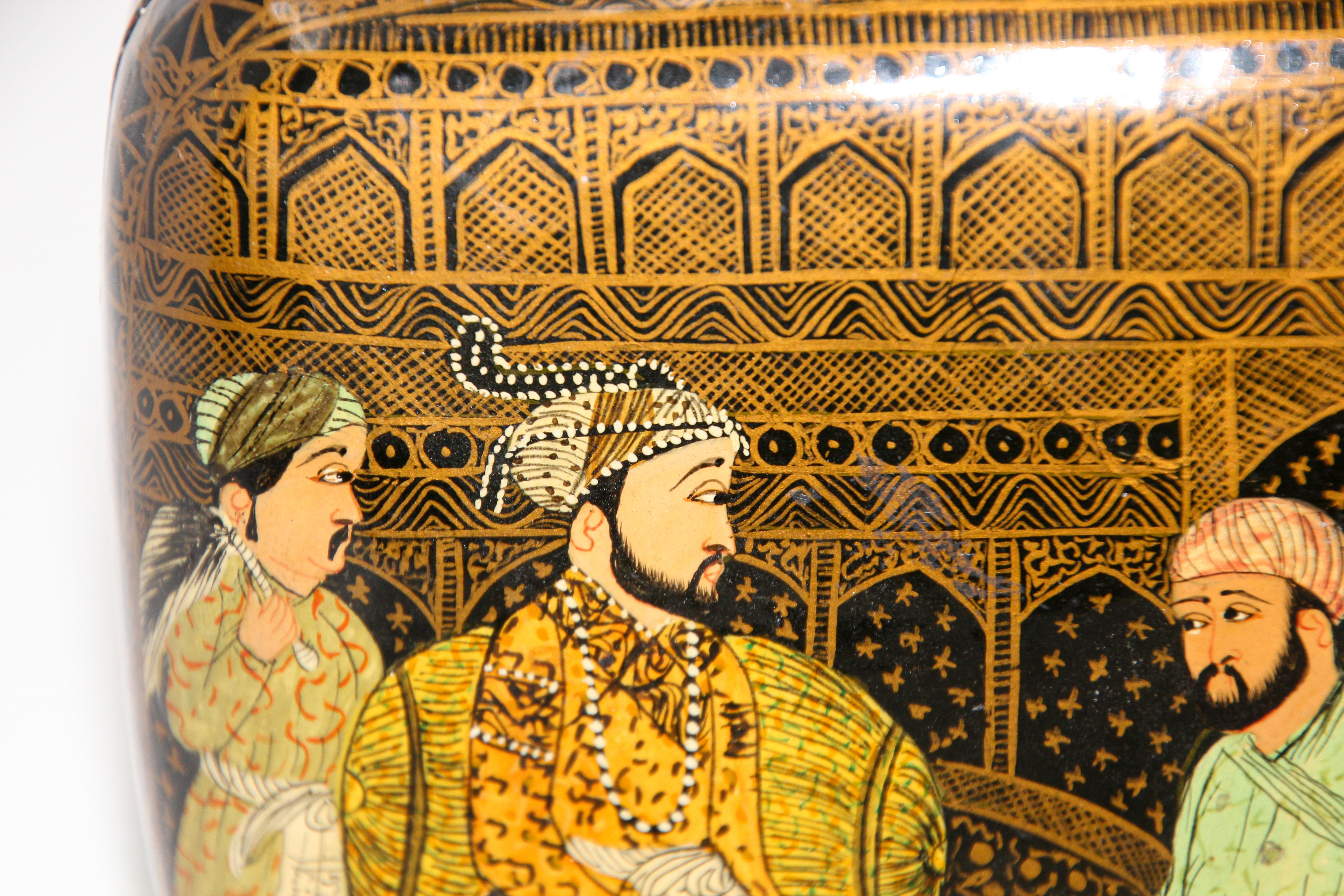 Lacquer Box Hand Painted with Mughals Maharajahs, Kashmir, India 5