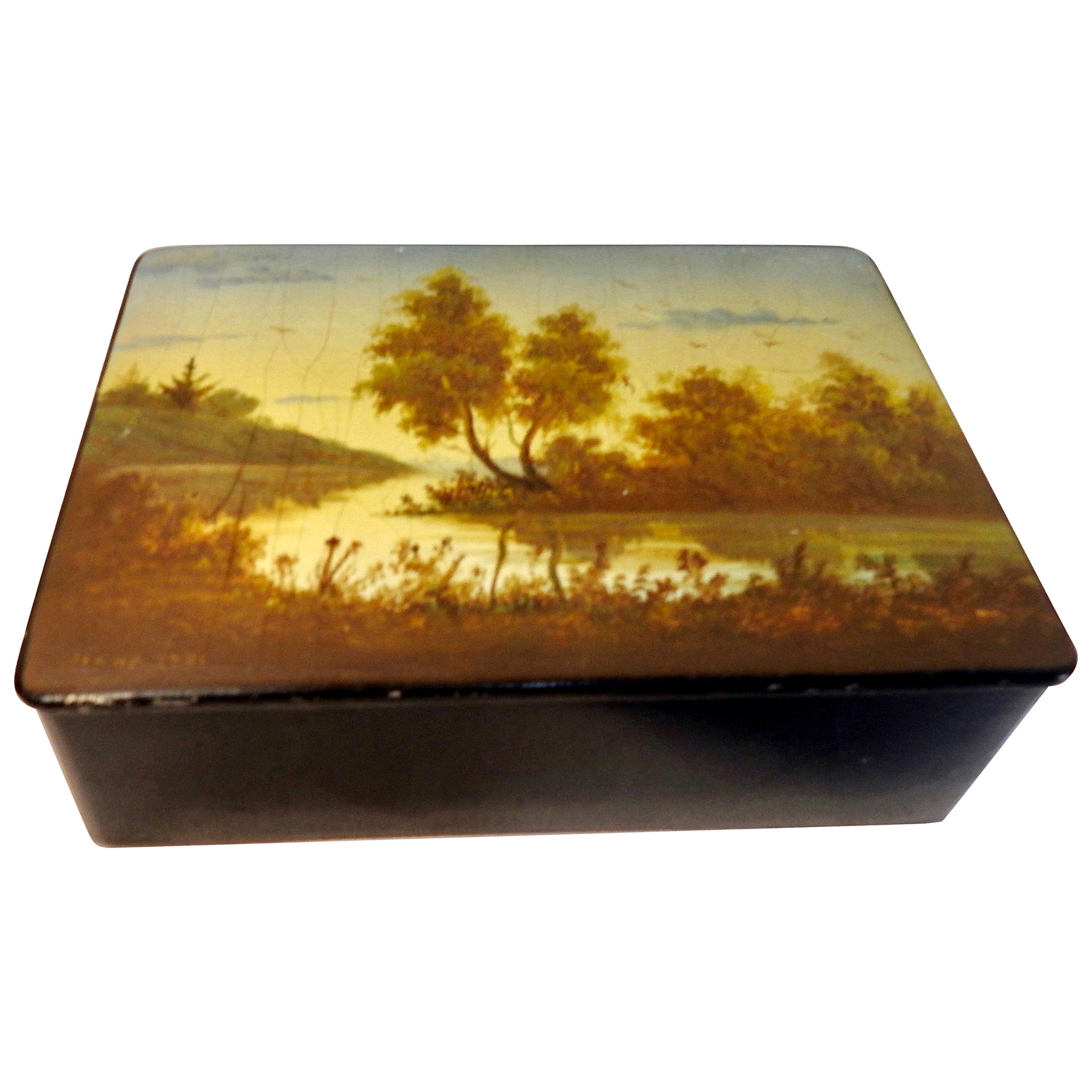 Lacquer Box Russian, 1971 Vintage Hand Painted For Sale
